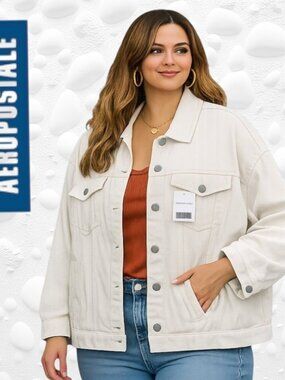 Aeropostale Cream/Off White Denim Jacket Boyfriend Fit XL - NWT